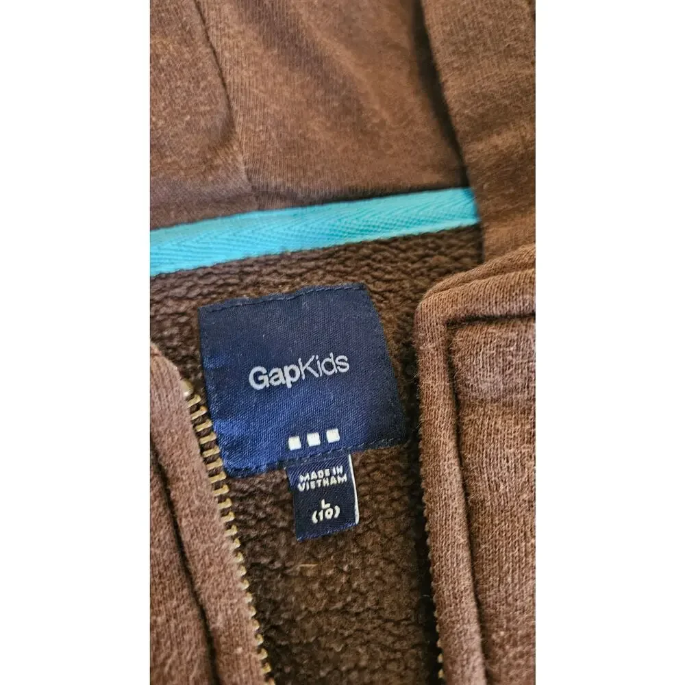 Gap Child Size Large Brown Long Sleeve Full Zip Closure Hooded Sweater